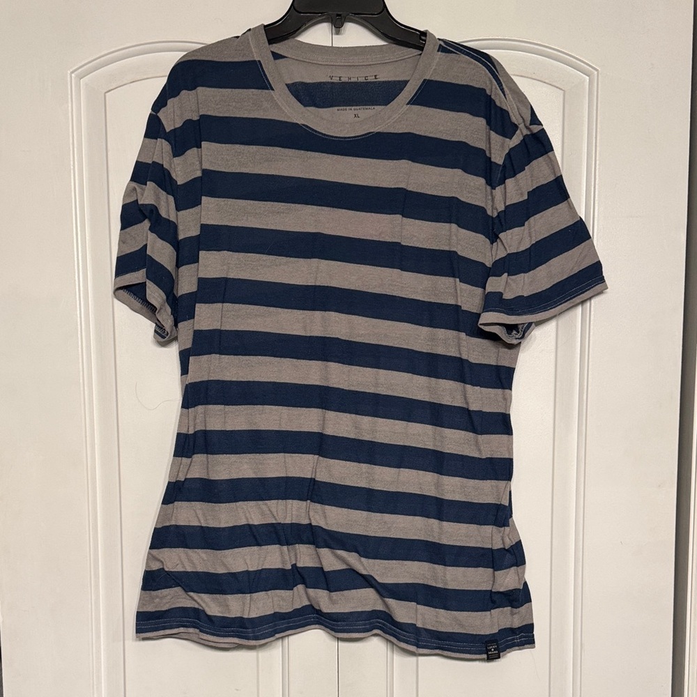 Lucky Brand Navy and Gray Striped Short Sleeve Tee